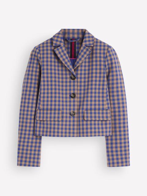 BODEN Dartmouth Cotton Blazer-Camel, Blue Gingham