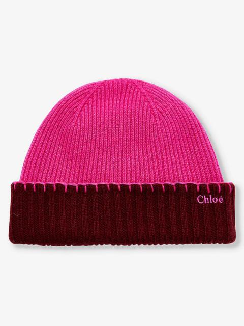 Chloé Brand-embroidered ribbed-knit wool and cashmere beanie
