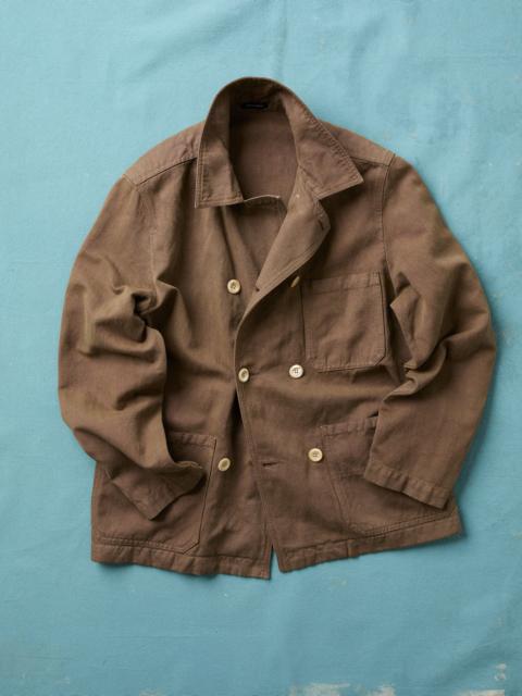 Drake's Brown Cotton-Linen Double-Breasted Chore Coat