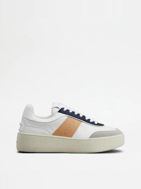 Tod's PLATFORM SNEAKERS IN LEATHER - WHITE, BEIGE, BLUE