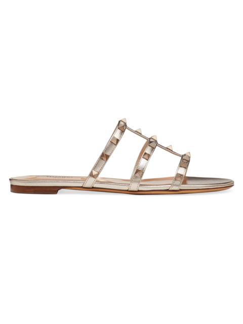 Valentino Women's Rockstud Flat Metallic Nappa Slide Sandals - Skin