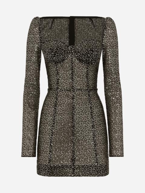 Dolce & Gabbana Short long-sleeved sequined corset dress