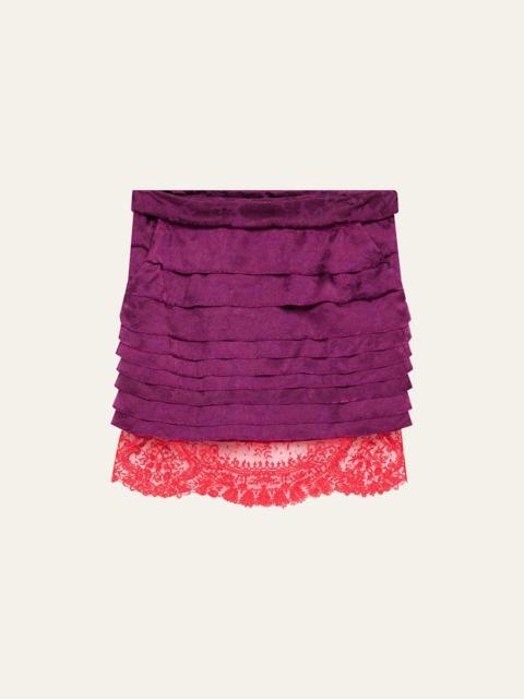 SAINT LAURENT Lace-Hem Ruffled Jacquard Mini Skirt