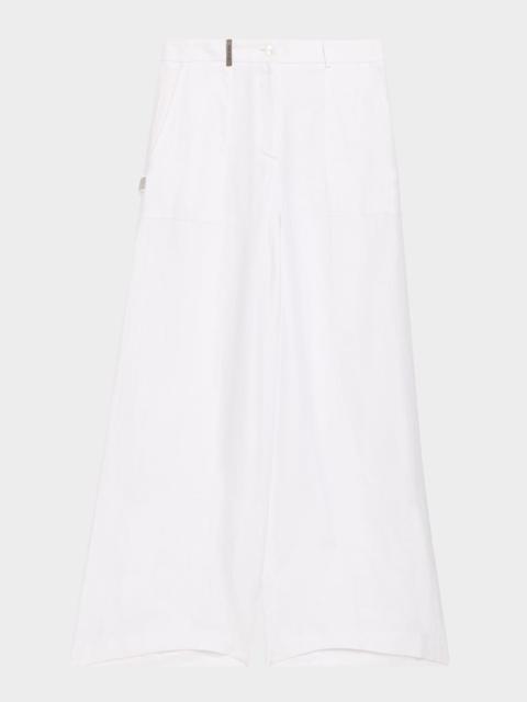 PESERICO Wide-Leg Linen Gabardine Pants