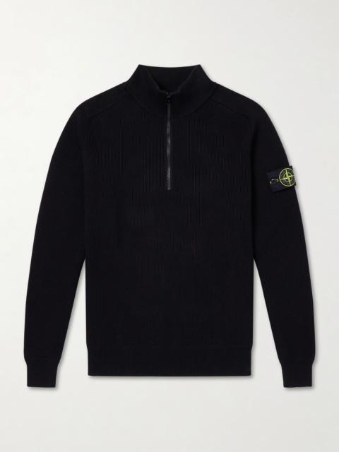 Stone Island Ribbed-Knit Organic Cotton Half-Zip Sweater