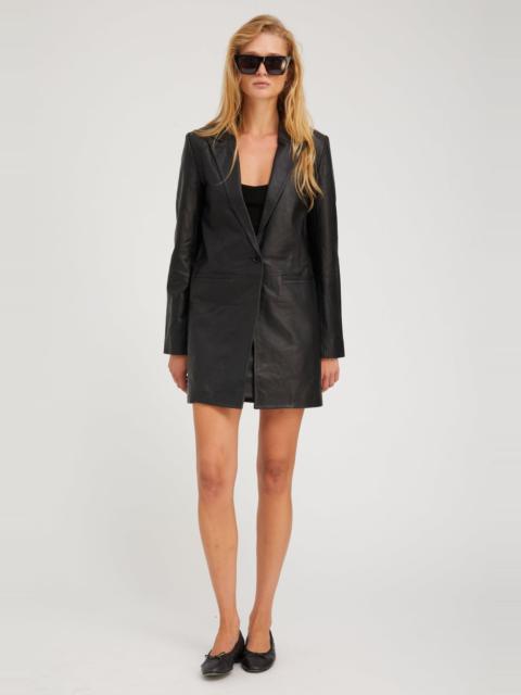 SPRWMN BLACK LEATHER BLAZER COAT