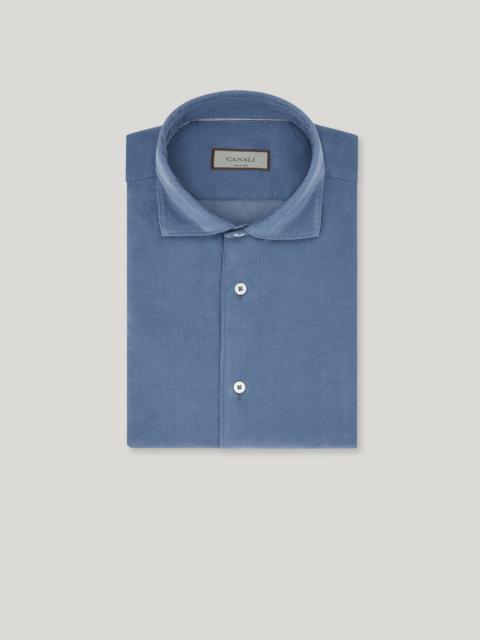 Canali LIGHT BLUE GARMENT DYED COTTON VELVET REGULAR-FIT SHIRT