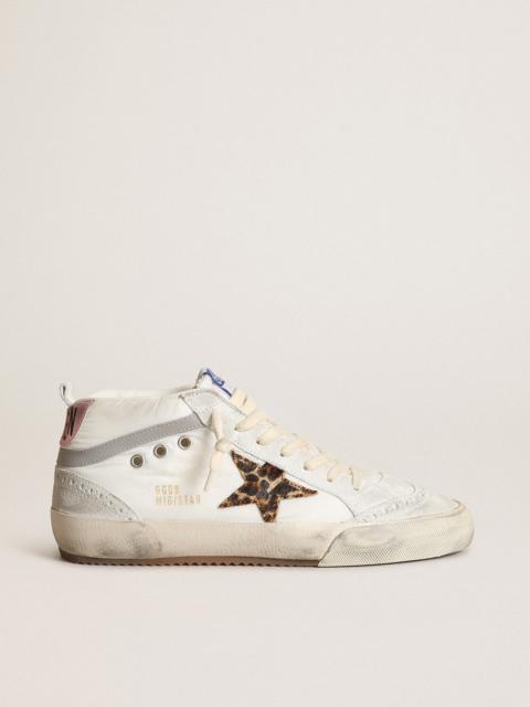Mid Star LTD sneakers in white nylon with leopard-print pony skin star and pink metallic leather hee