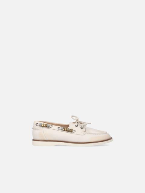PINKO LEATHER MOCCASINS WITH JEWEL DETAILS
