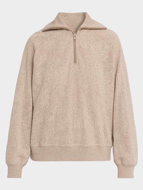 Brunello Cucinelli Jersey Lace Pointelle Knit Quarter-Zip Sweater