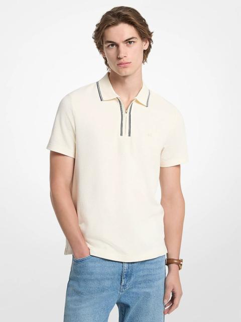 MICHAEL KORS Textured Stretch Cotton Zip-Up Polo Shirt