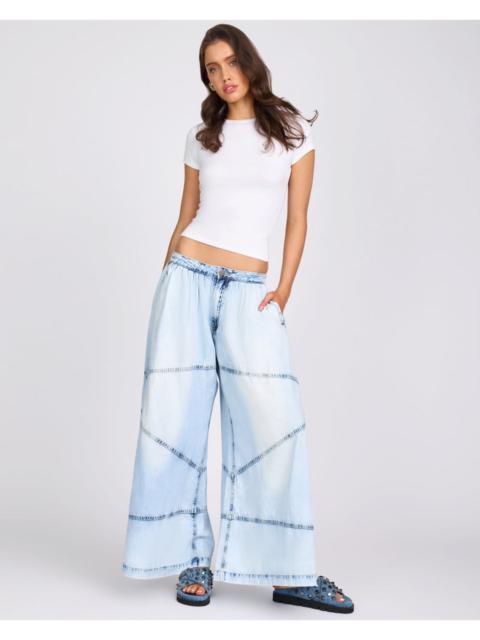 ONE TEASPOON Daddios Low Waist Super Wide Leg Denim Jeans - Depeche Blue