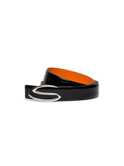 Santoni Men’s polished black leather S buckle belt