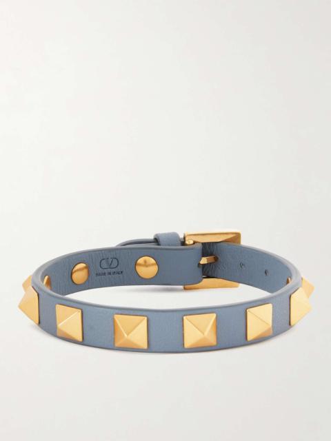 Valentino Rockstud Gold-Tone and Leather Bracelet