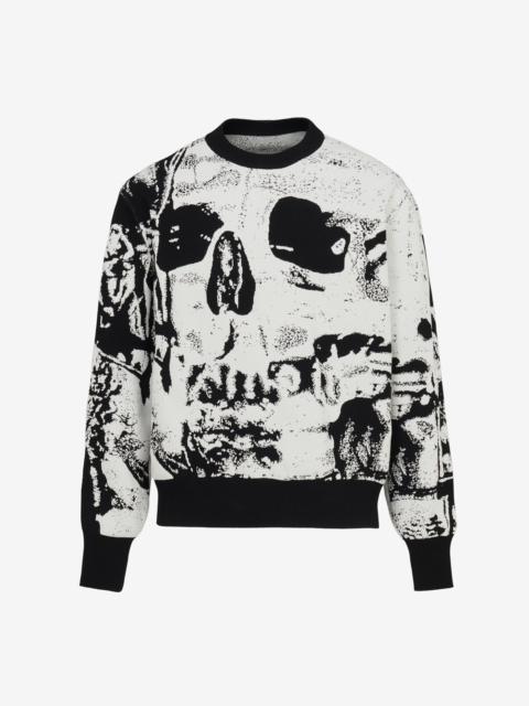 Alexander McQueen Men's Fold Skull Jacquard Jumper in Ivory/black