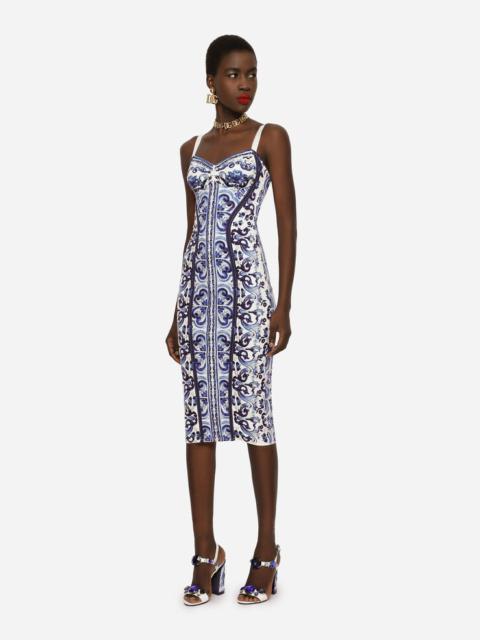 Dolce & Gabbana Majolica-print charmeuse bustier dress