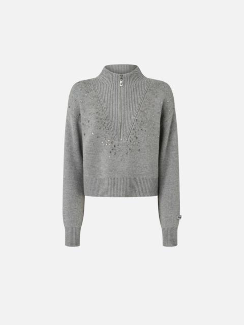 PINKO PULLOVER WITH ZIP AND CRYSTALS AT THE FRONT