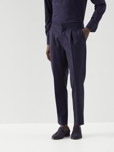 Super 150s virgin wool chalk stripe tuxedo trousers