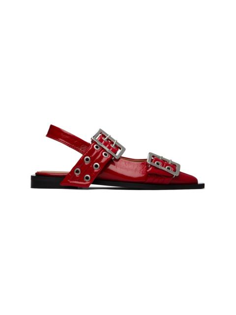 GANNI Red Feminine Buckle Ballerina Flats