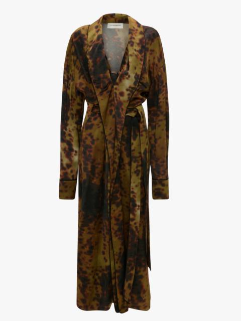 Victoria Beckham Wrap Detail Midi Dress In Olive Brown Print