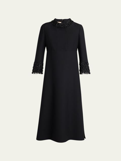 Valentino Embroidered Wool-Blend Midi Dress
