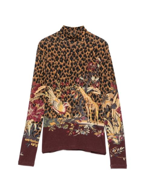 Etro leopard-print floral-print top