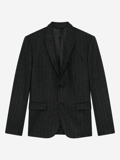 The Kooples DARK GREY PINSTRIPE STRAIGHT SUIT JACKET
