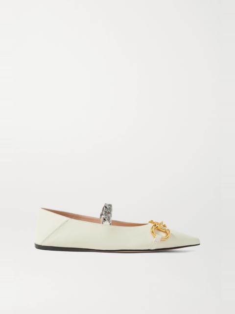 GUCCI Deva embellished leather collapsible-heel point-toe flats