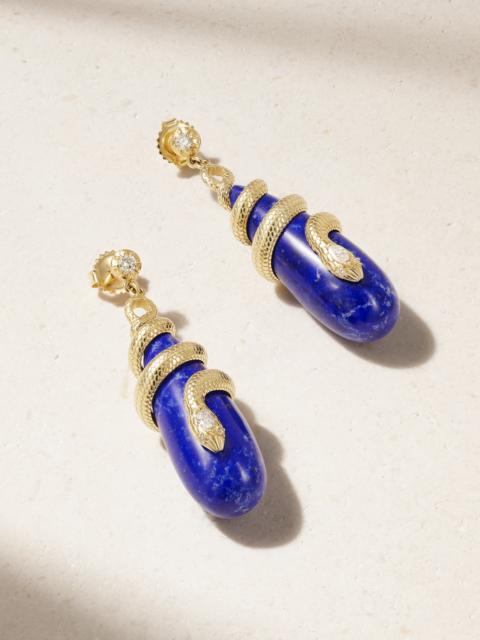 JACQUIE AICHE 14-karat Gold, Diamond And Lapis Lazuli Earrings