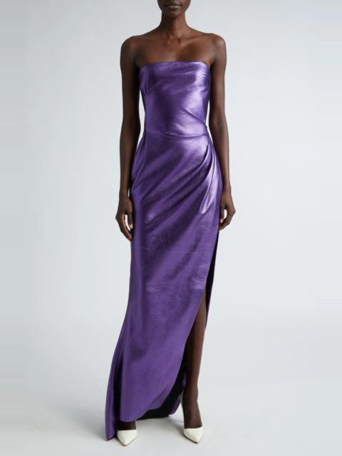 LaQuan Smith Strapless Metallic Leather Gown
