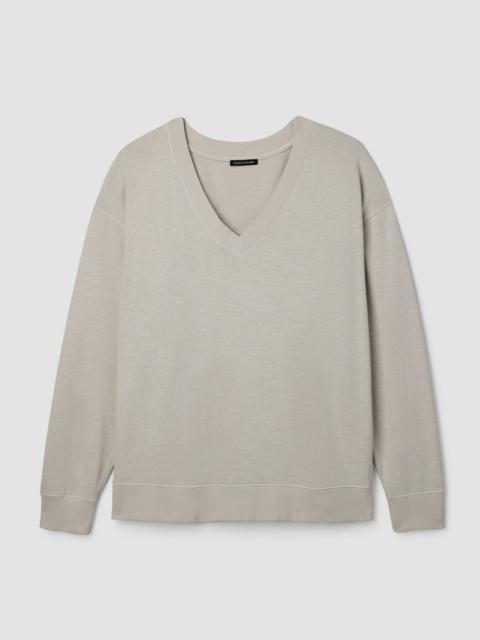 EILEEN FISHER Garment-Dyed Organic Cotton Terry V-Neck Top