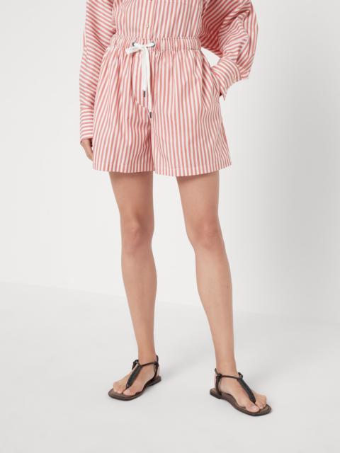 Cotton and silk striped poplin baggy shorts