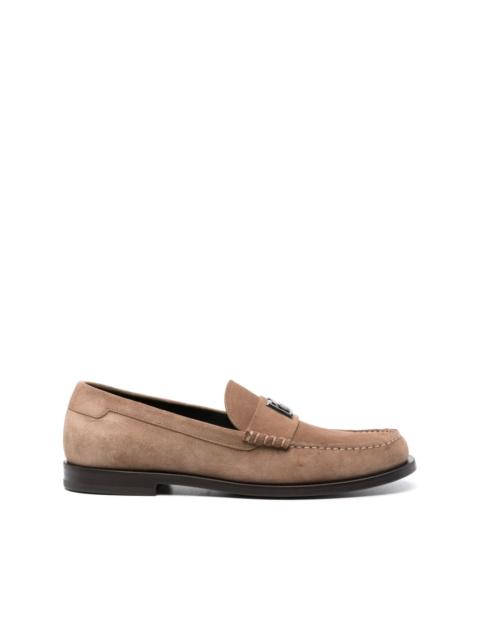 logo-plaque suede loafers