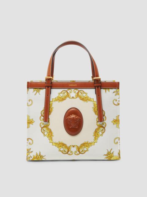 VERSACE Women's Rivière Small Printed Cotton Canvas Book Tote Bag - Leather Multicolor Gold