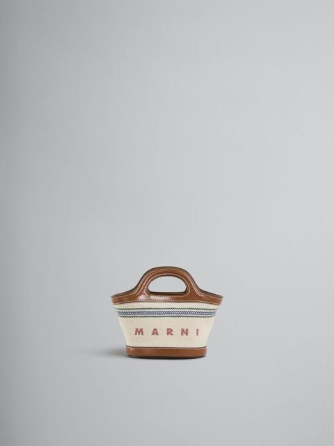 Marni TROPICALIA MICRO BAG IN BROWN LEATHER AND STRIPED CANVAS