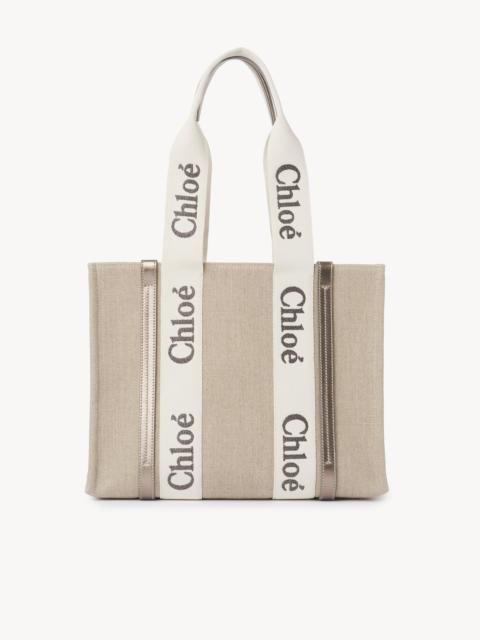 Chloé WOODY TOTE BAG IN LINEN & LEATHER