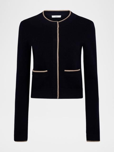 Vince Contrast Wool-Cashmere Snap Cardigan