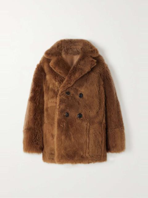 Loro Piana Double-breasted reversible shearling and leather coat