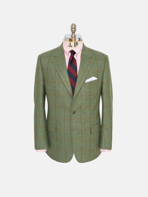 J. PRESS MADE-IN-CANADA HEATHER GREEN WITH BROWN & RUST WINDOWPANE SPORT COAT