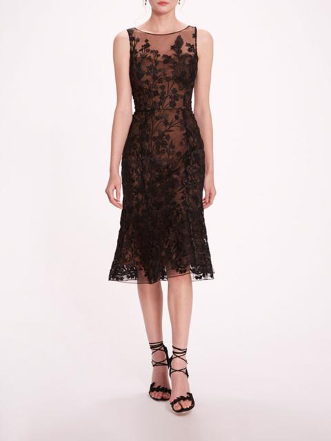 Marchesa EMBROIDERED TULLE MIDI DRESS