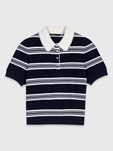 maje Striped polo with rhinestone collar