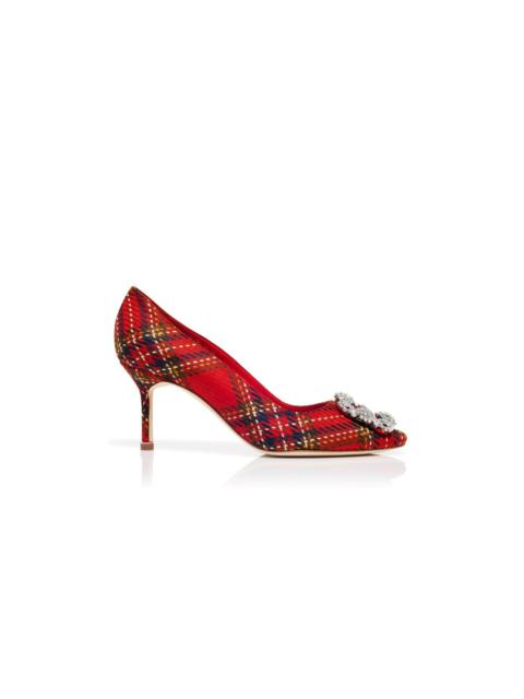 Manolo Blahnik Red Wool Tartan Jewel Buckle Pumps