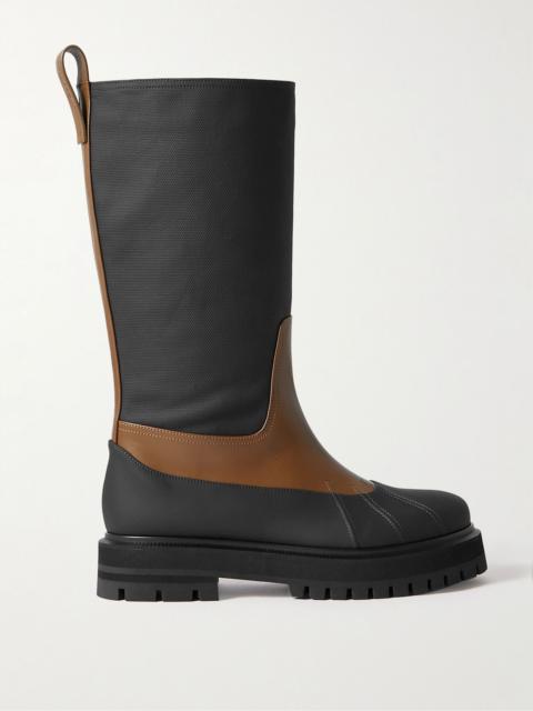 Loro Piana Regent Fishing leather and coated-canvas rain boots Black