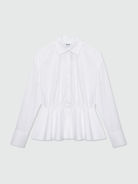 MSGM White cotton poplin shirt with cut and gathered waist
