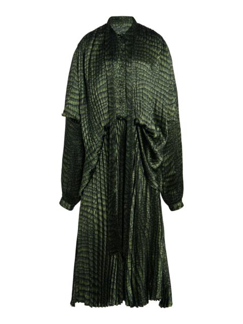 BALENCIAGA Draped Plissé Crepe Midi Dress green