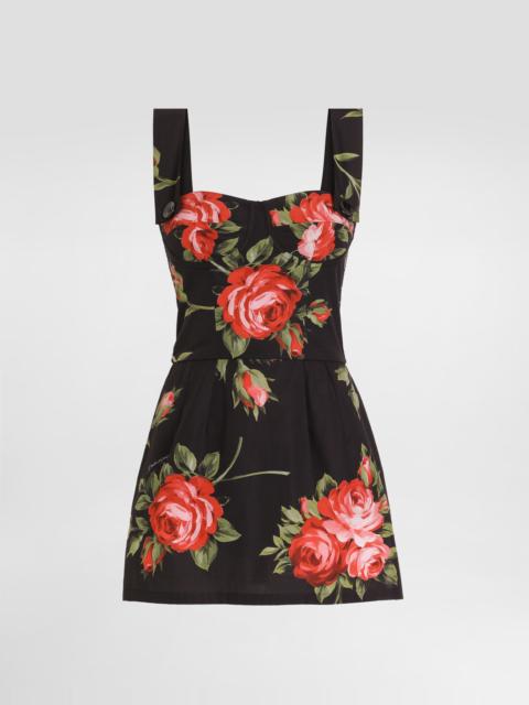 Rose bouquet-print cotton top