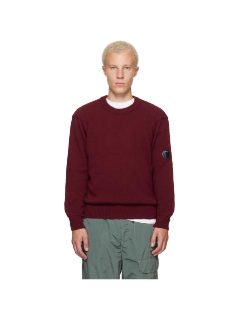 C.P. Company Burgundy Lambswool Lens Crewneck Contrast Sweater