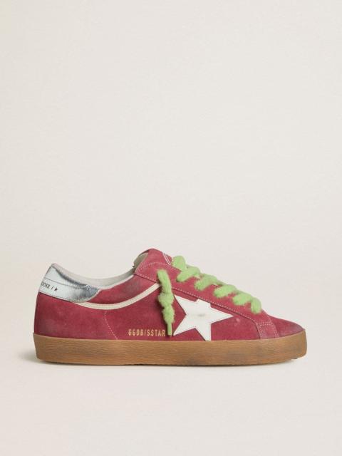 Women’s Super-Star in red suede with white leather star and silver leather heel tab