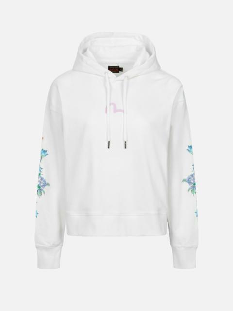 EVISU 3D SEAGULL PRINT AND FLORAL EMBROIDERY CROPPED HOODIE