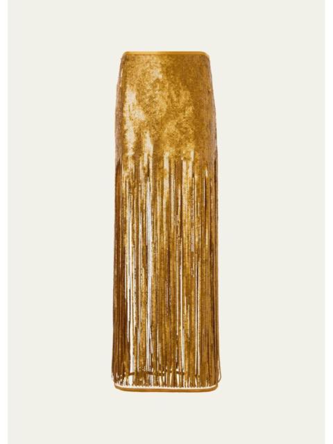 AKRIS Sequined Fringe Midi Skirt